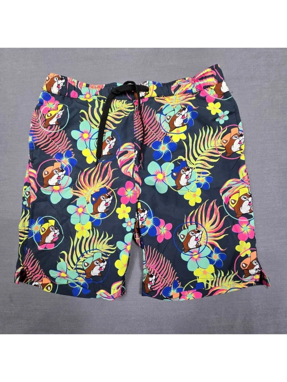 Buc-Ees Youth Medium Swim Shorts Tropical Elastic Waist Drawstring Bucees